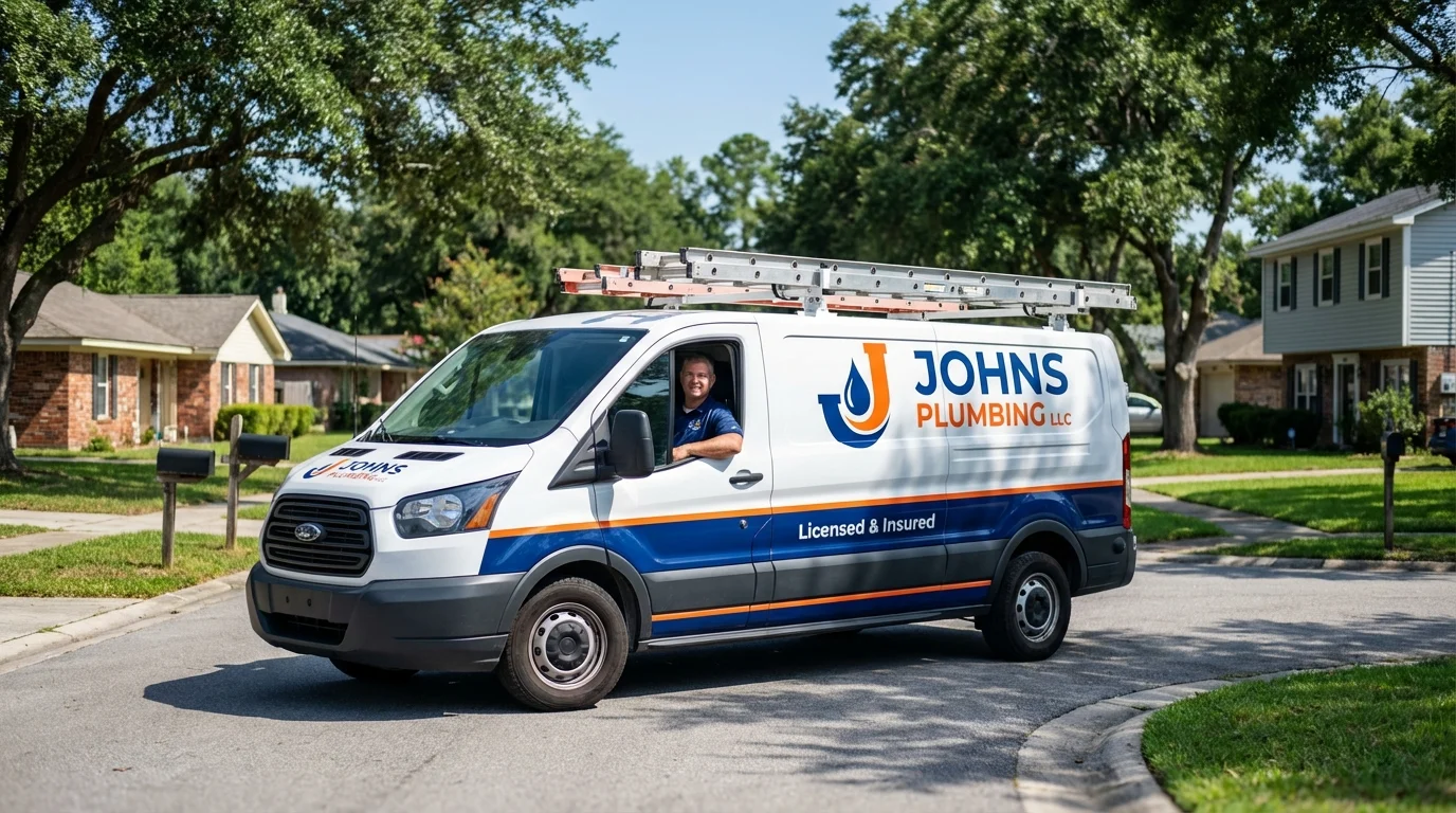 Johns Plumbing LLC service van in Fredericksburg, VA
