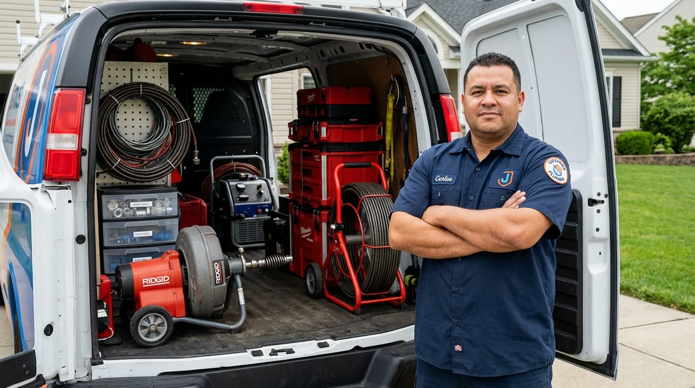 Professional drain cleaning equipment and Johns Plumbing LLC plumber in Fredericksburg