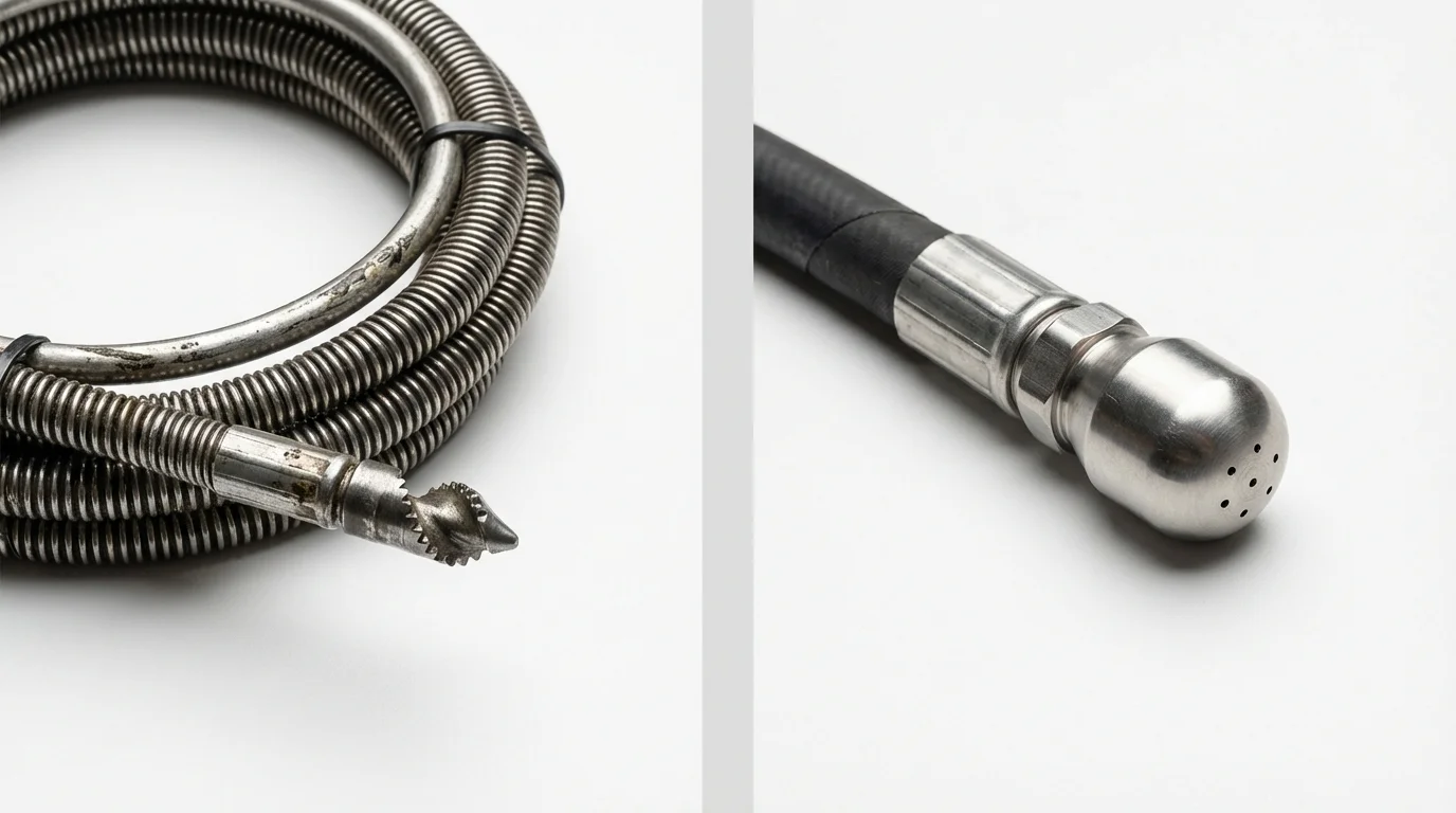 Drain snake cable and hydro jetting nozzle used for drain cleaning in Fredericksburg, VA