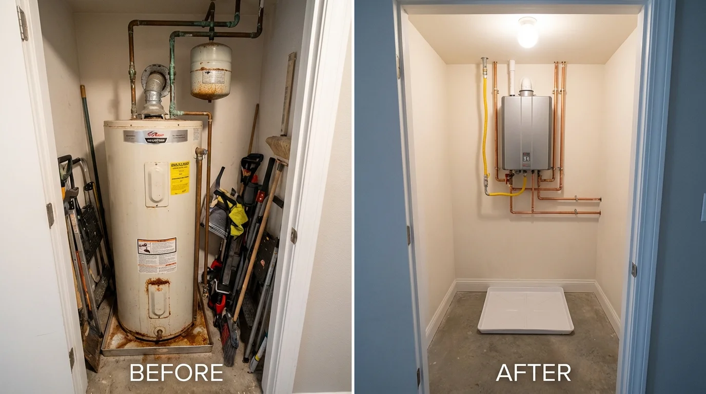Tank water heater versus wall-mounted tankless unit comparison for Fredericksburg, VA homeowners