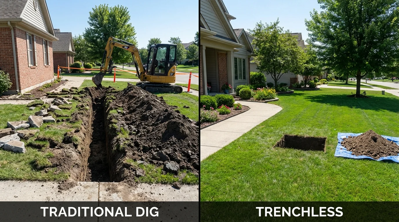Trenchless sewer repair with minimal yard damage versus traditional excavation in Fredericksburg, VA
